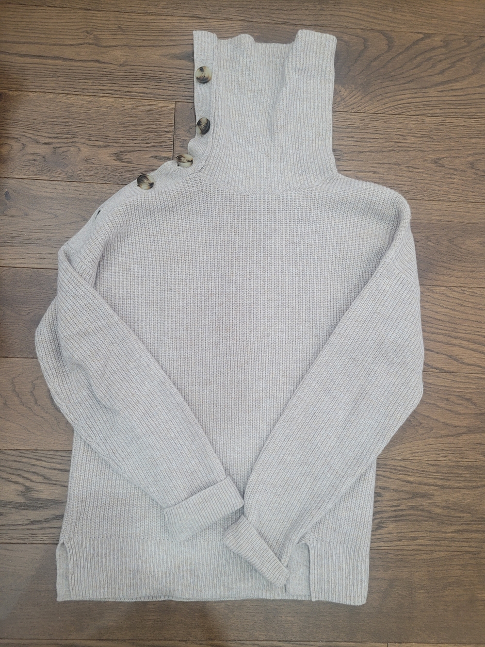 Madewell Light Gray Ribbed Button-Shoulder Turtleneck Sweater